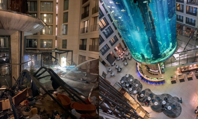 "אקווה-בום": אקווריום ענק התפוצץ במלון יוקרתי בברלין